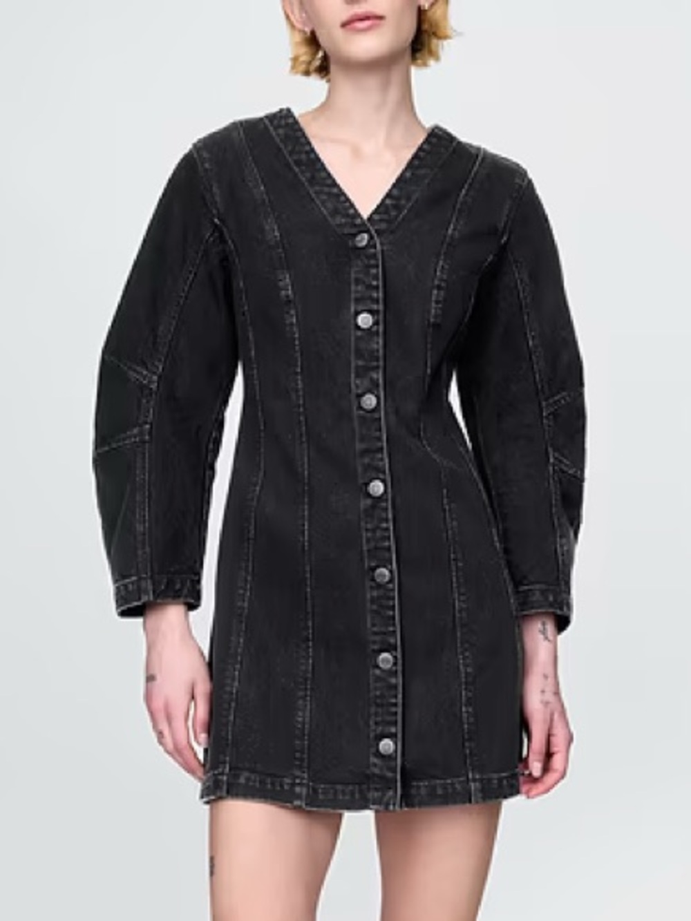 GAP Barrel-Sleeve Denim Black Denim Button-Front Mini Dress/ Jacket